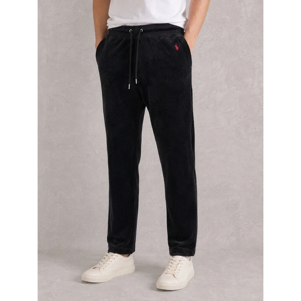 Polo Ralph Lauren Velour Pants Mens Small Black Drawstring Lounge Track Joggers